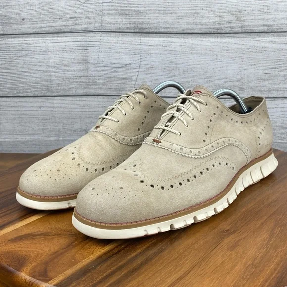 Cole Haan ZEROGRAND Wingtip Oxford Warm Stucco Beige Suede C35432 Mens Size 10.5 - Picture 2 of 12